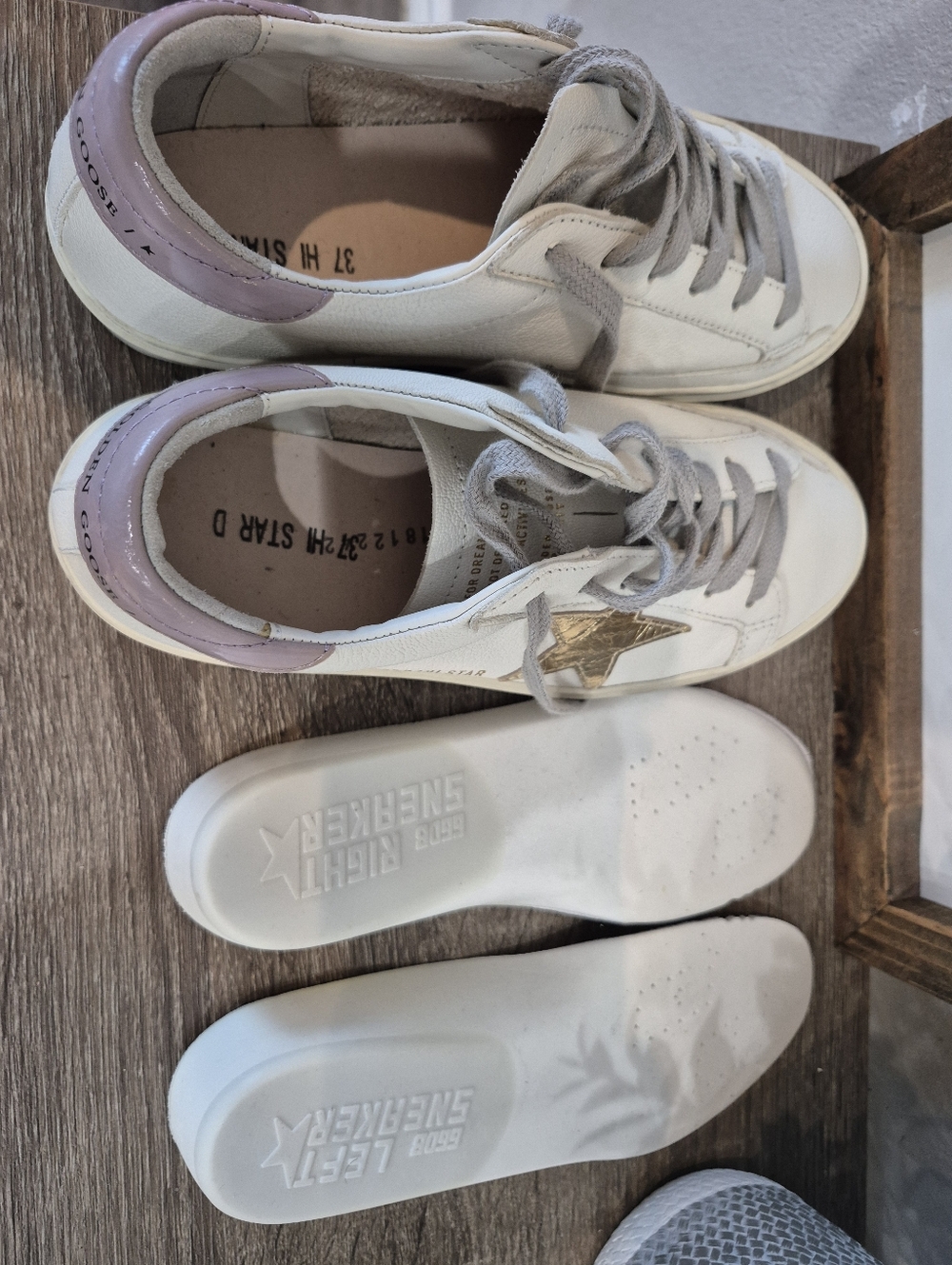 NEW Golden Goose Hi Star White Leather Sneaker with Gold Star and Pink Heel - Picture 9 of 10
